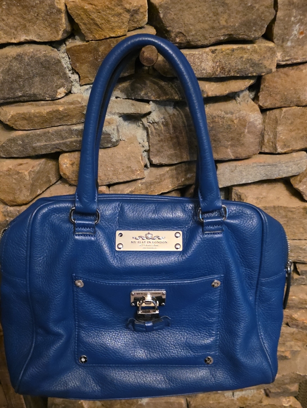 My Flat in London Cobalt Blue Pebbled Leather Tote